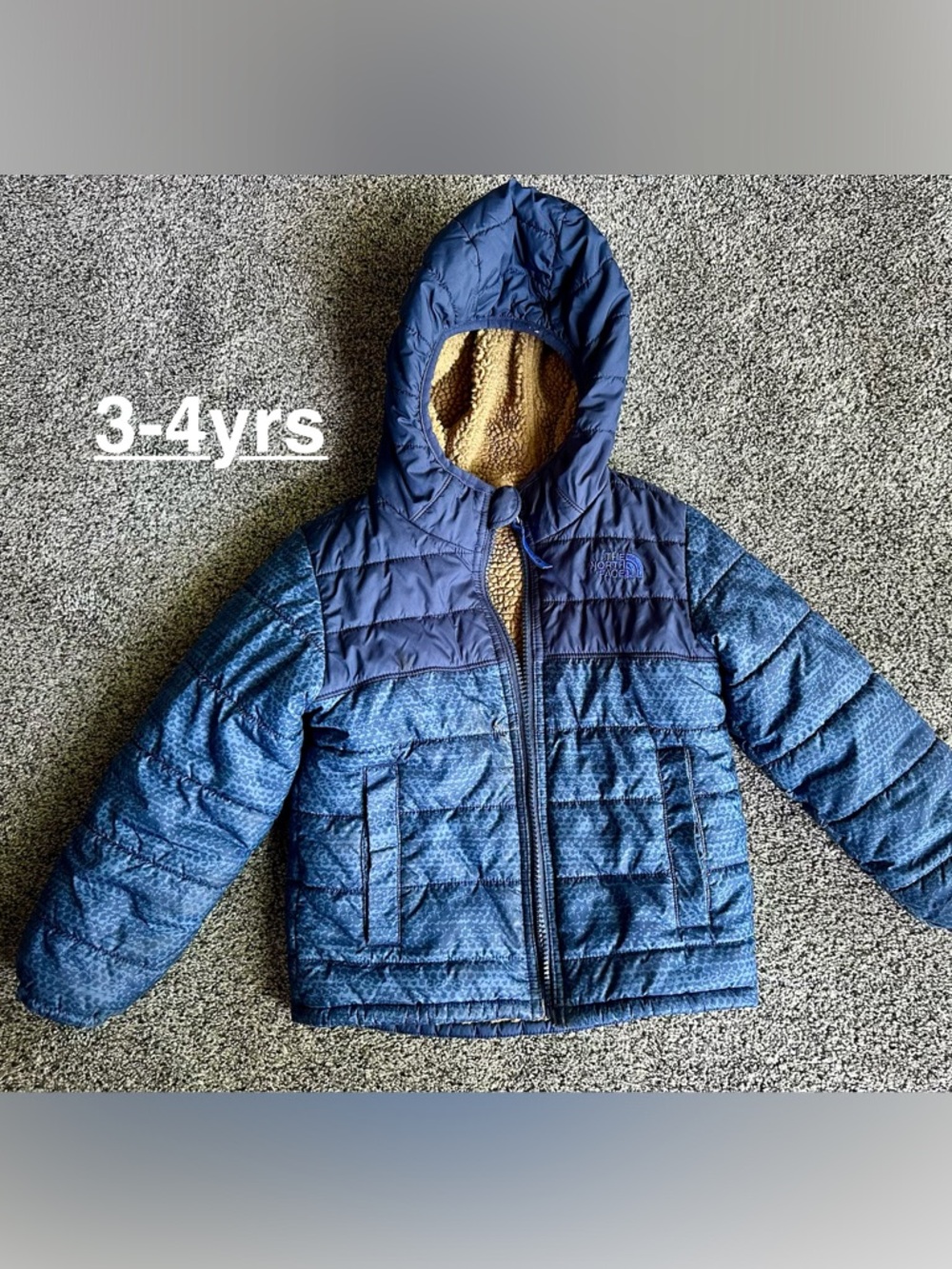 The North Face Little Kids Navy Blue Reversible Quilted Hooded Puffer